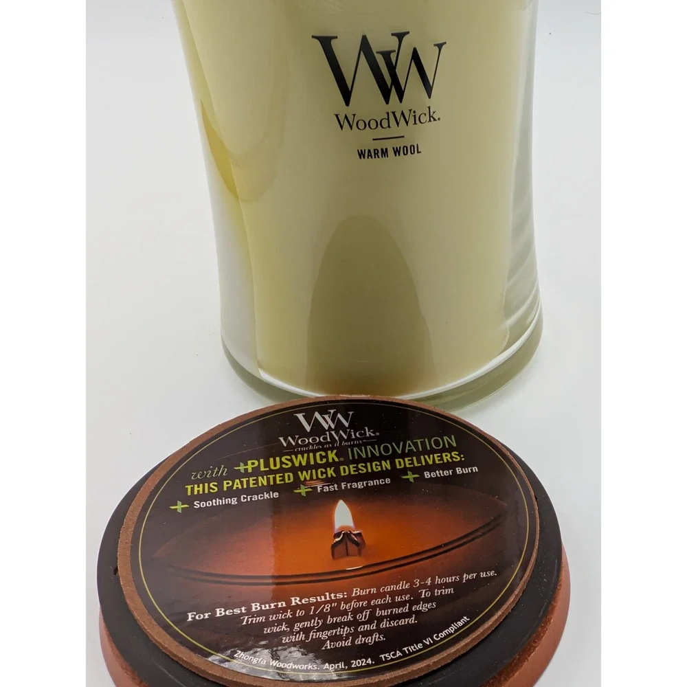 WoodWick Warm Wool Large Jar Candle 21.5 oz wick Technology Crackles as it Burns